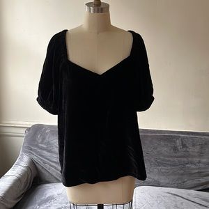 Anne Taylor Loft black crushed velvet sweetheart neckline blouse